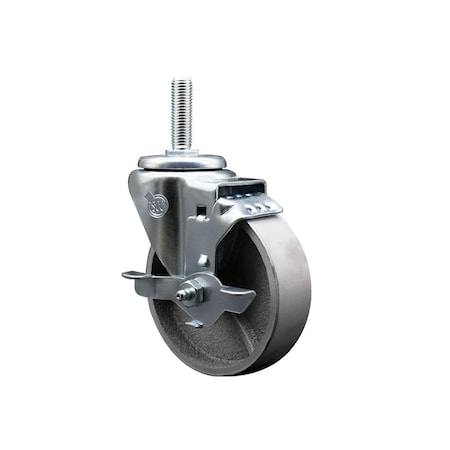 Service Caster 4 Inch Semi Steel Wheel Swivel 58 Inch Threaded Stem Caster with Brake SCC SCC-TS20S415-SSR-TLB-58212